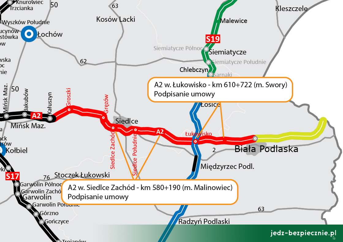 Polskie drogi - umowa na projekt i budowę A2 Siedlce - Malinowiec i Łukowisko - Swory